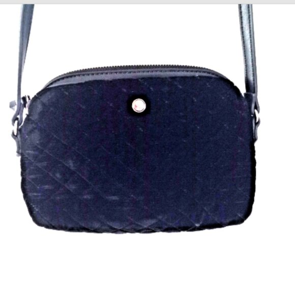 NINE WEST Black Velvet Quilted HANDBAG Small Crossbody Snap Adjustable Strap - Picture 6 of 10